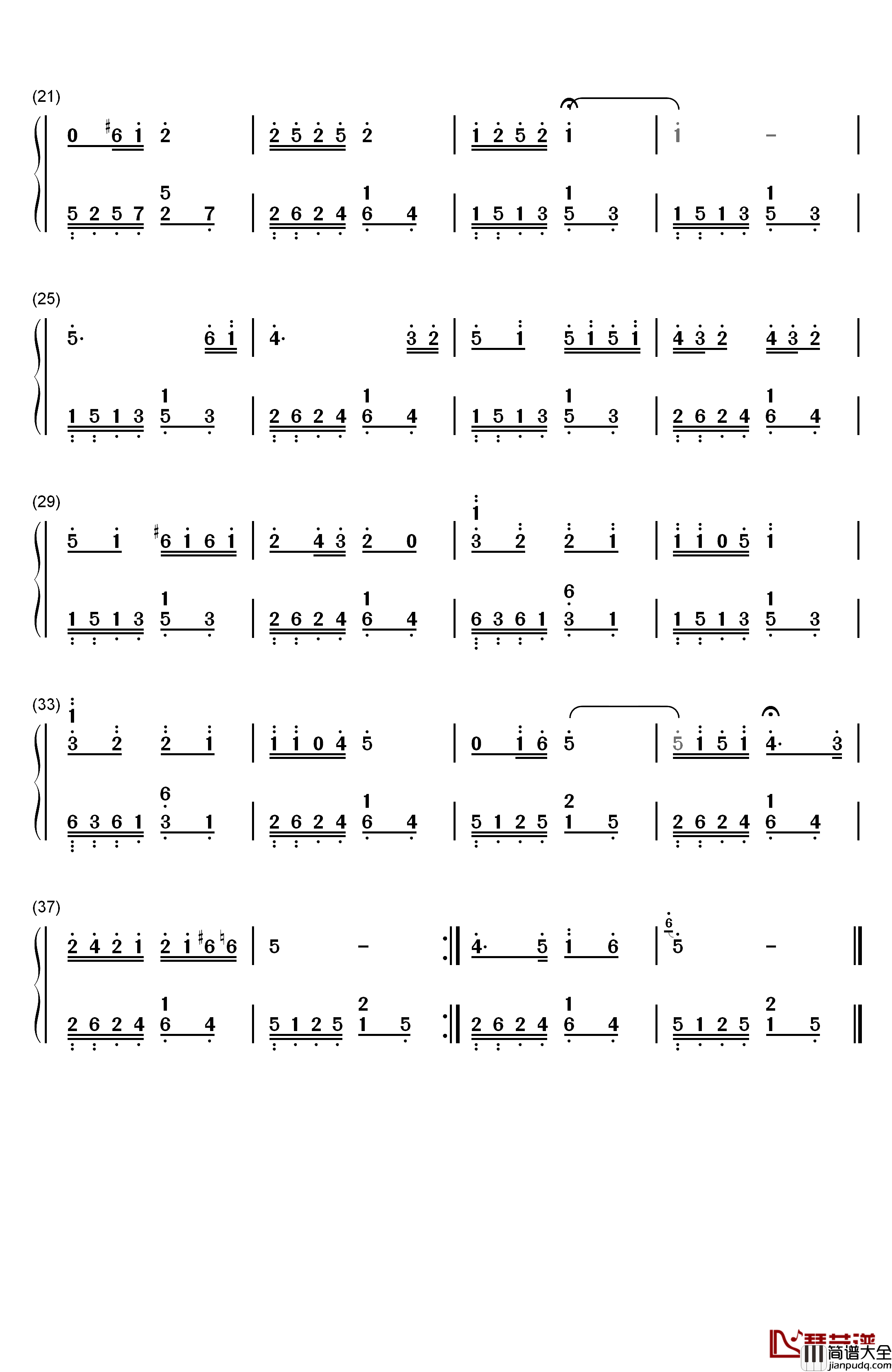 月亮走我也走钢琴简谱_数字双手_胡积英