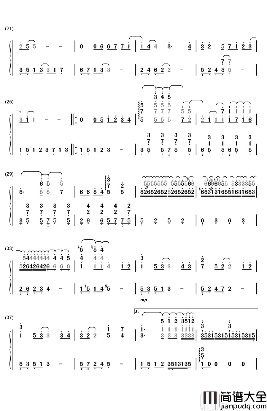 心动钢琴简谱_数字双手_林晓培