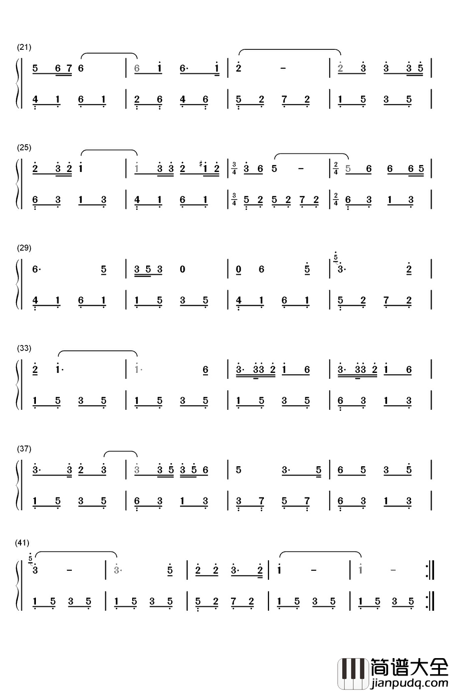 一个美丽的传说钢琴简谱_数字双手_柳石明