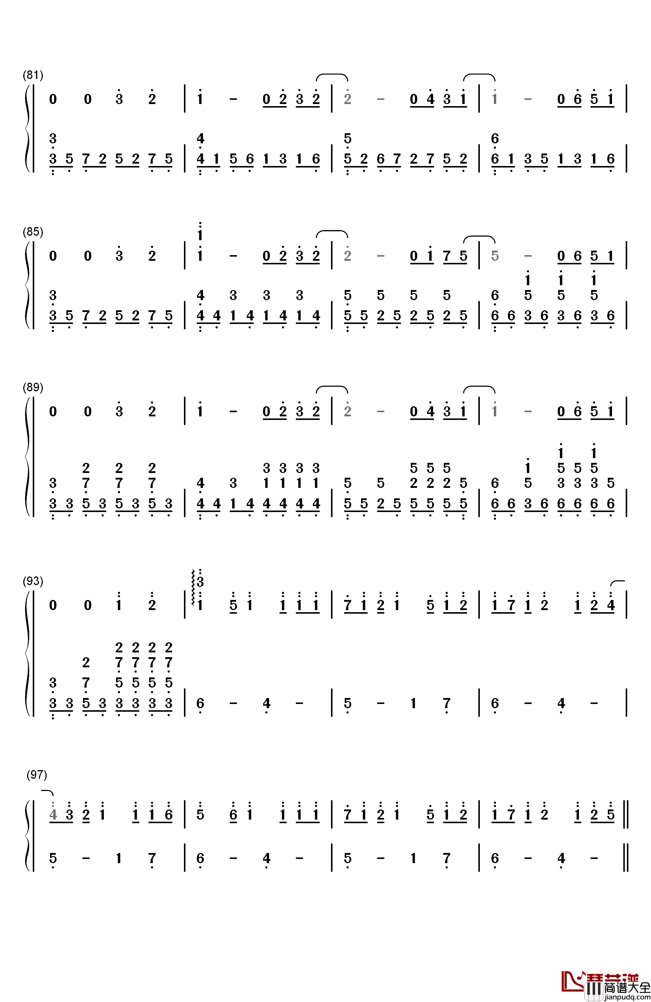 夜光烟花钢琴简谱_数字双手_网友