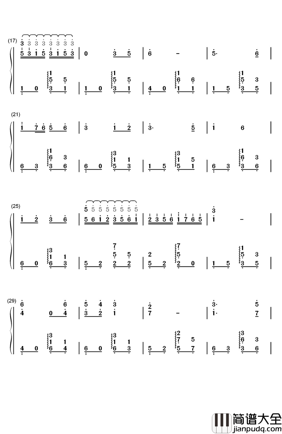 让我们荡起双浆钢琴简谱_数字双手_刘炽