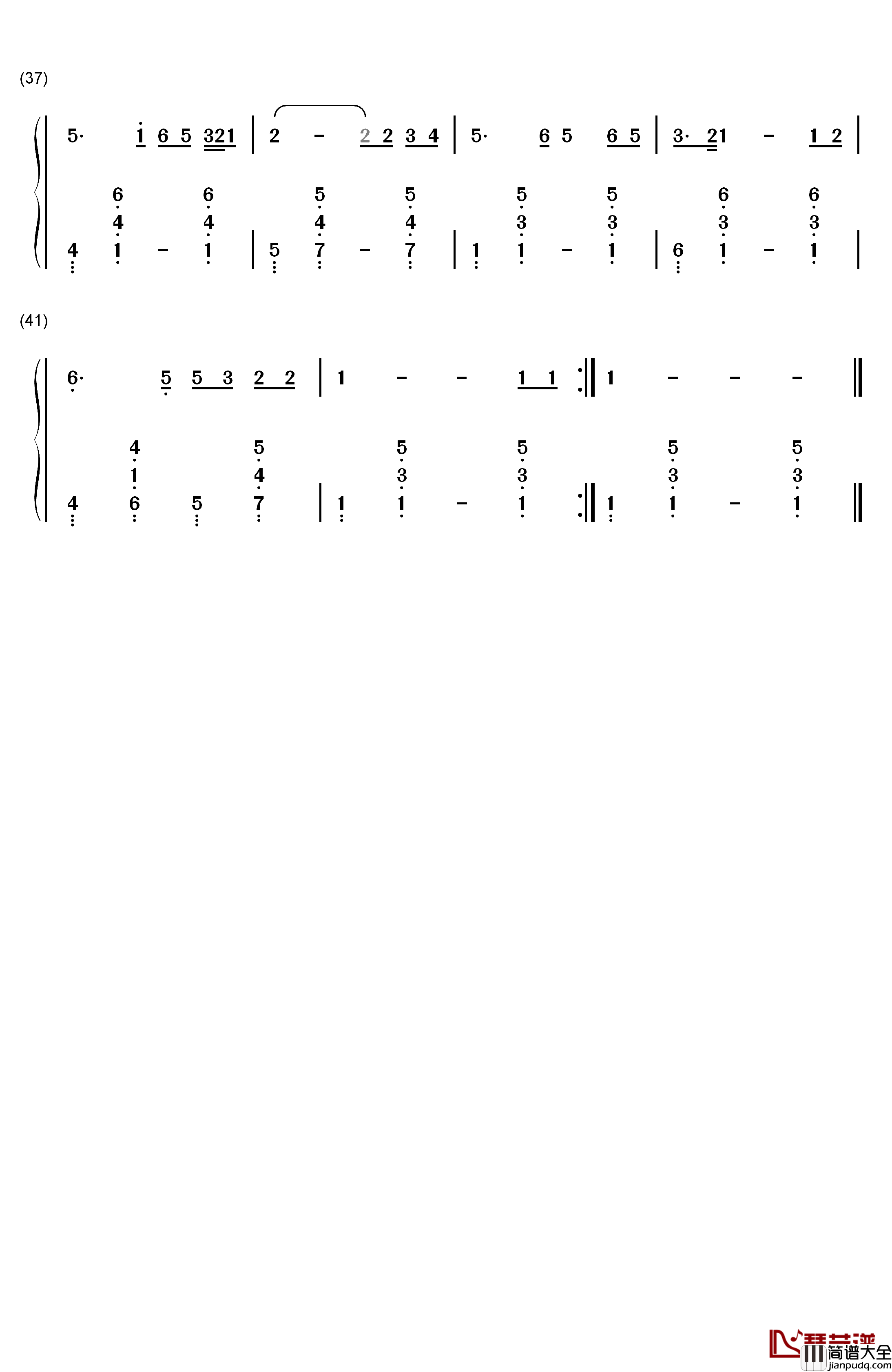 偏偏喜欢你钢琴简谱_数字双手_陈百强