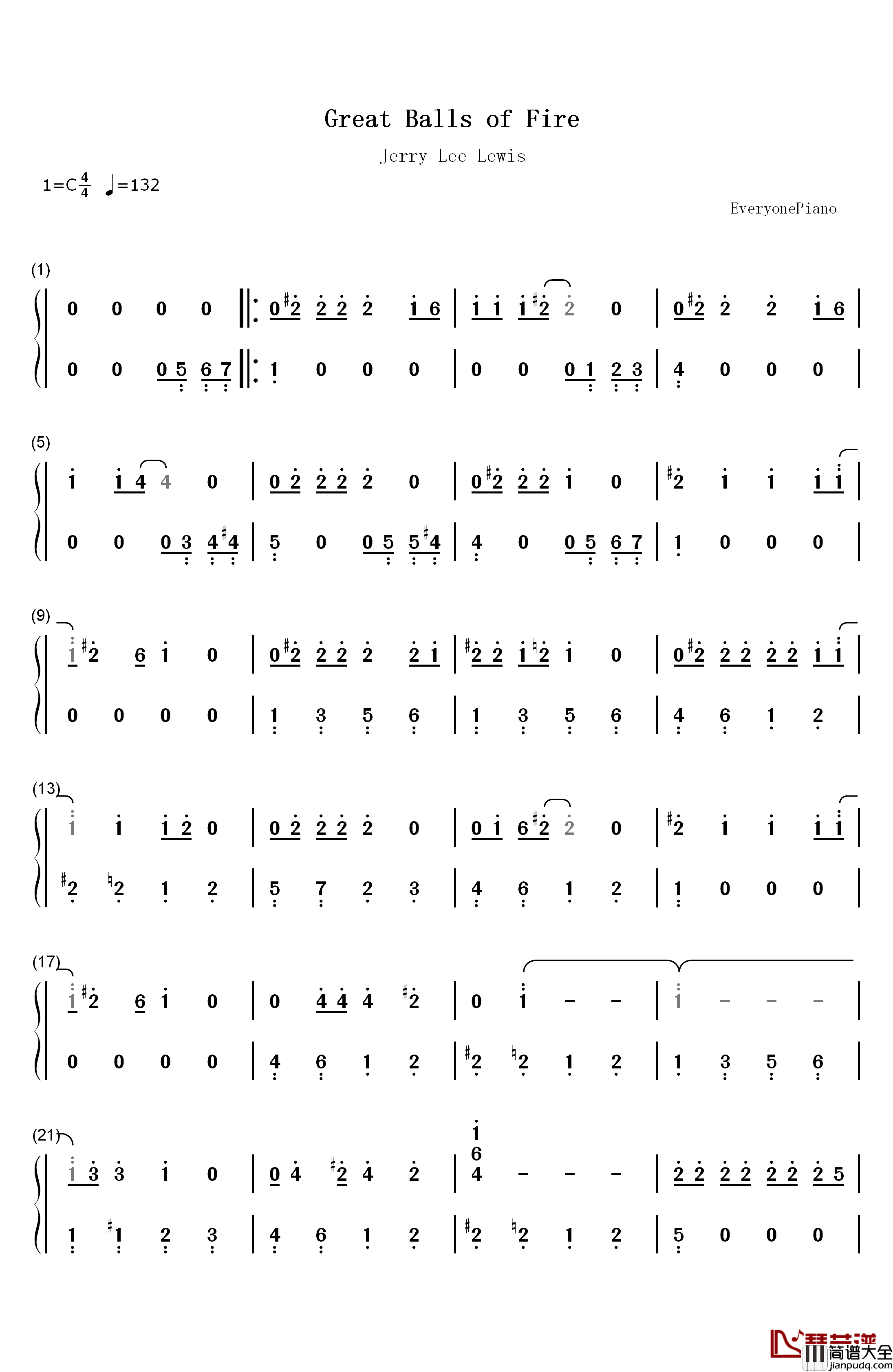 Great_Balls_of_Fire钢琴简谱_数字双手_Jerry_Lee_Lewis