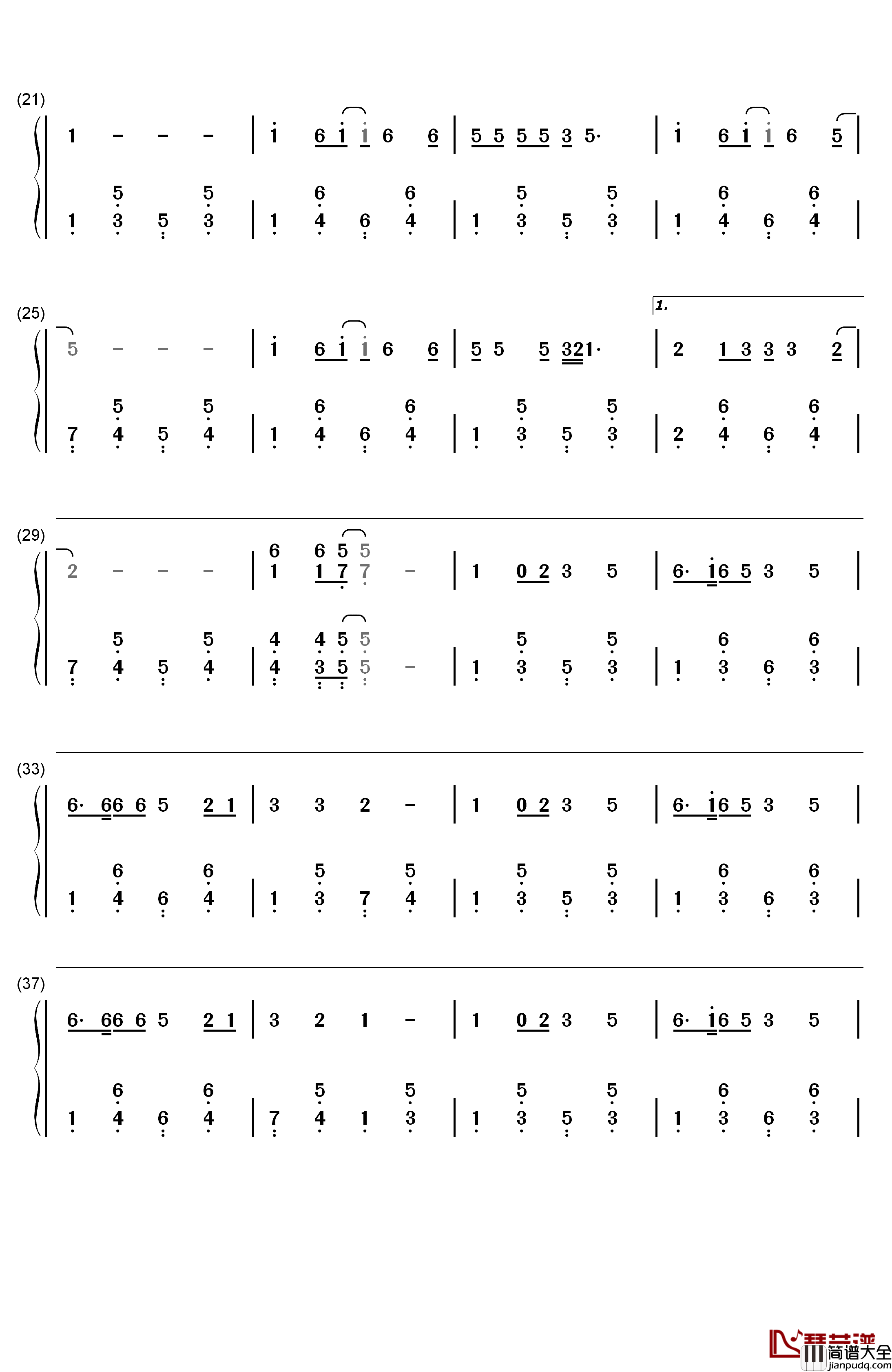 桃花朵朵开钢琴简谱_数字双手_阿牛
