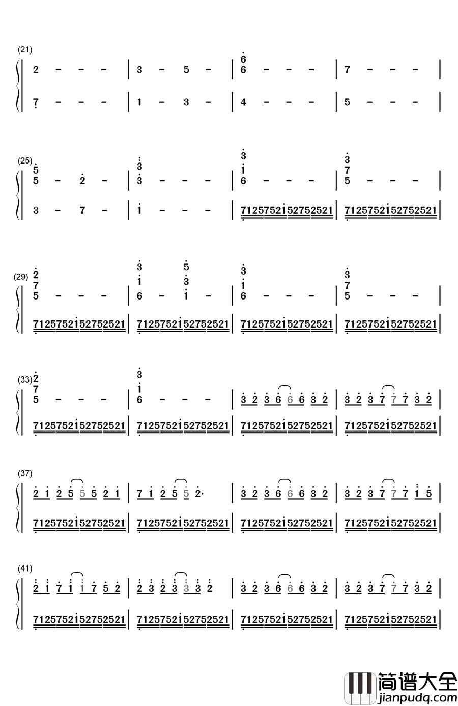 アゲイン钢琴简谱_数字双手_横山克