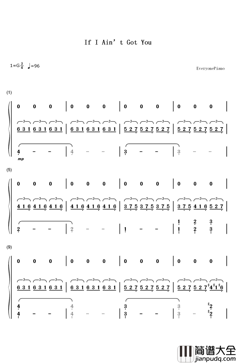 If_I_Ain’t_Got_You钢琴简谱_数字双手_Alicia_Keys