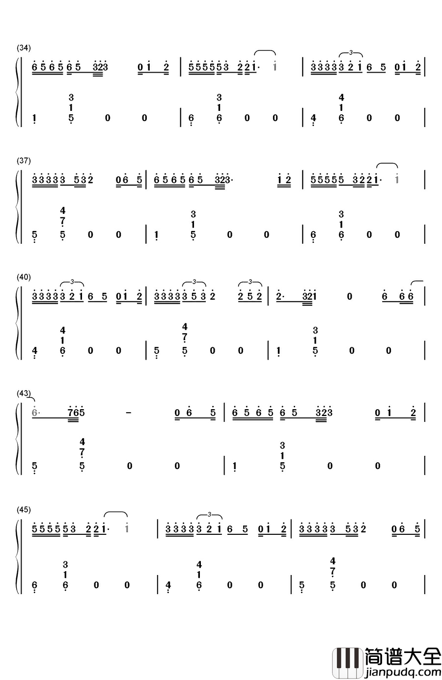 男人哭吧不是罪钢琴简谱_数字双手_刘德华
