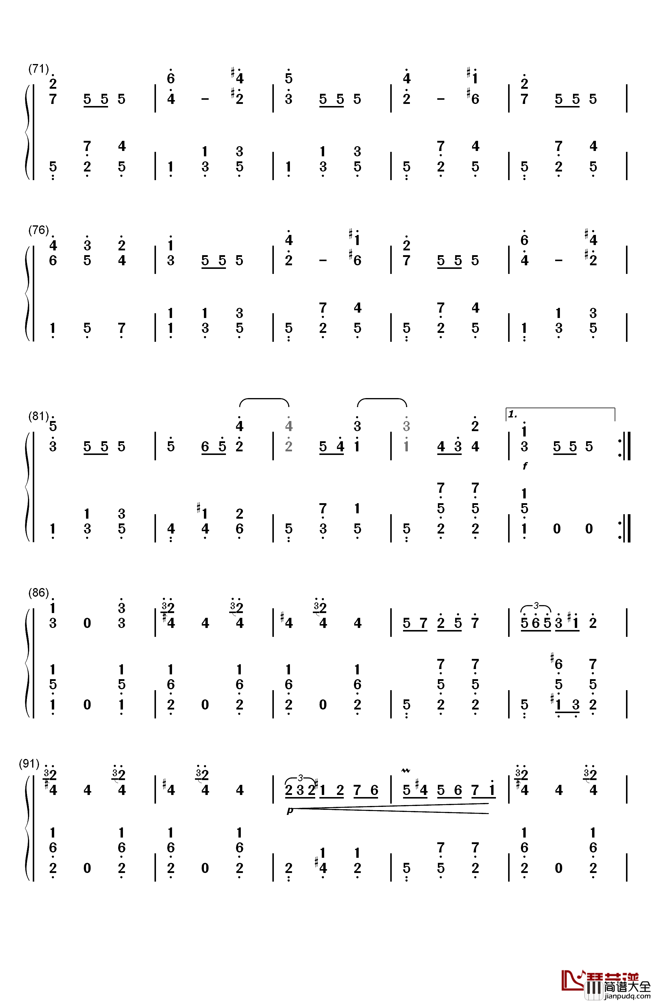 华丽大圆舞曲钢琴简谱_数字双手_肖邦
