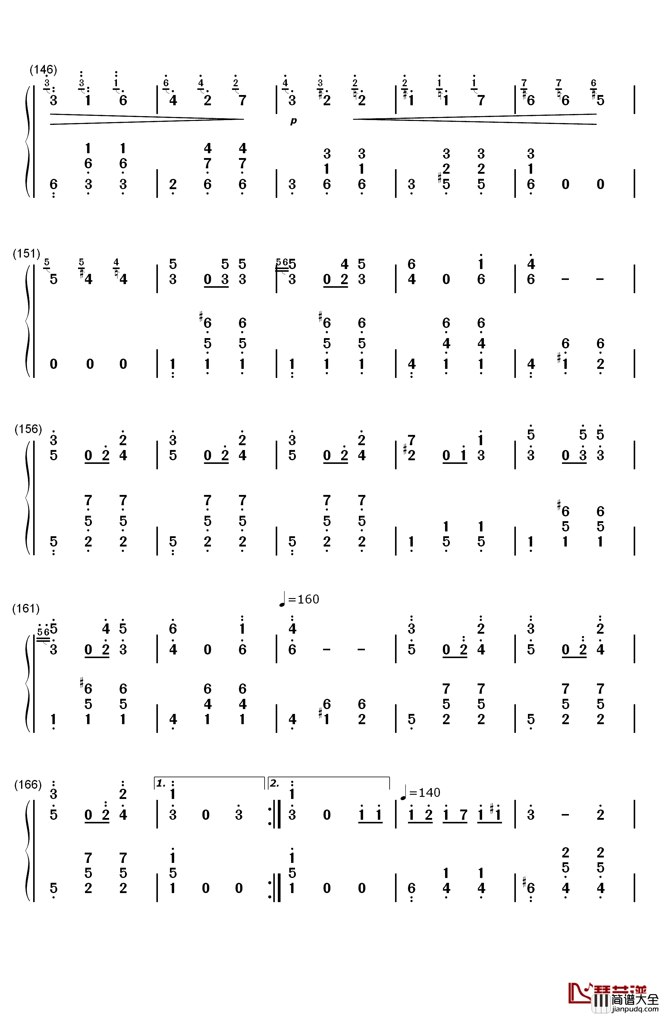 华丽大圆舞曲钢琴简谱_数字双手_肖邦