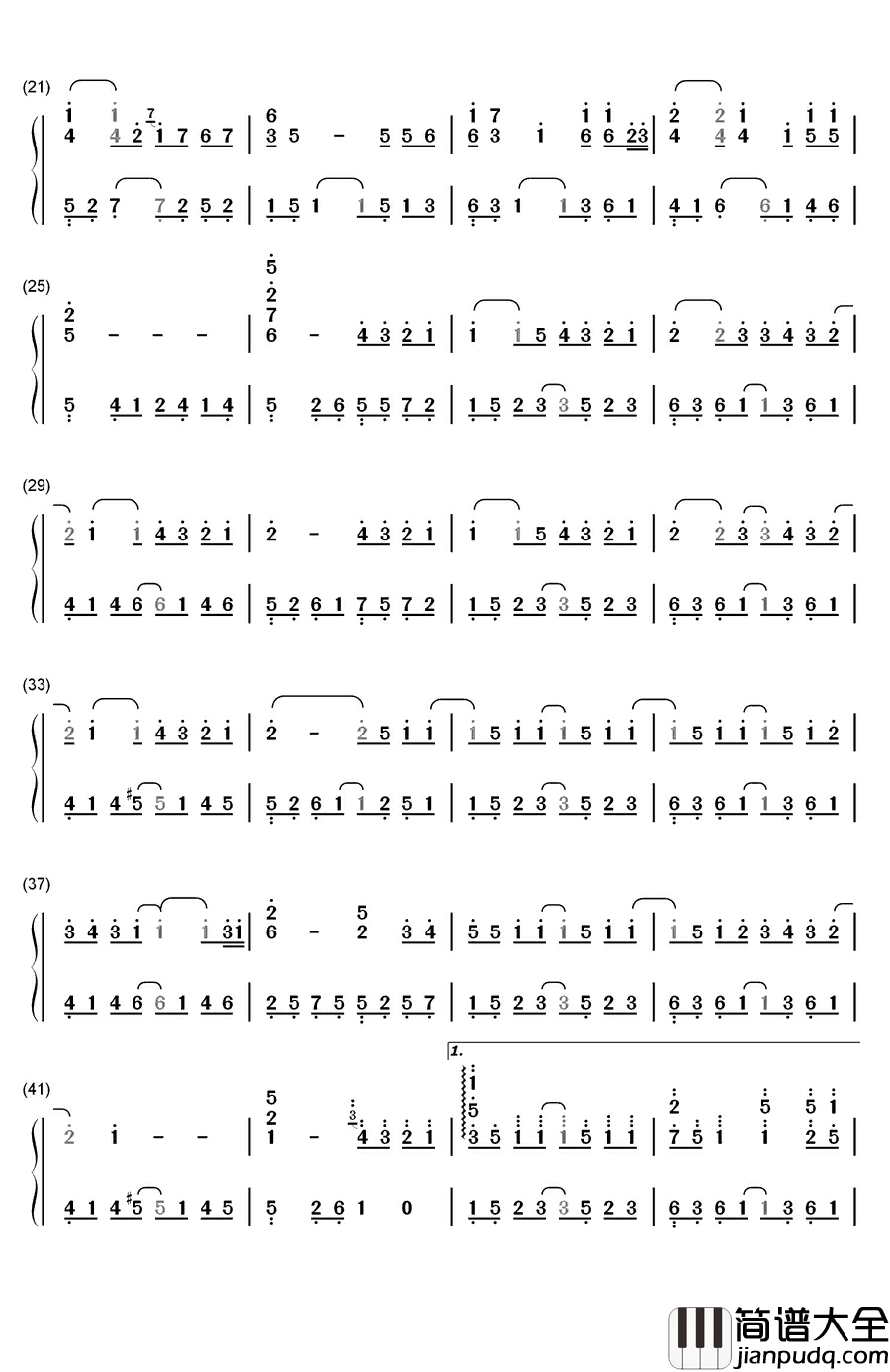 六月的雨钢琴简谱_数字双手_胡歌