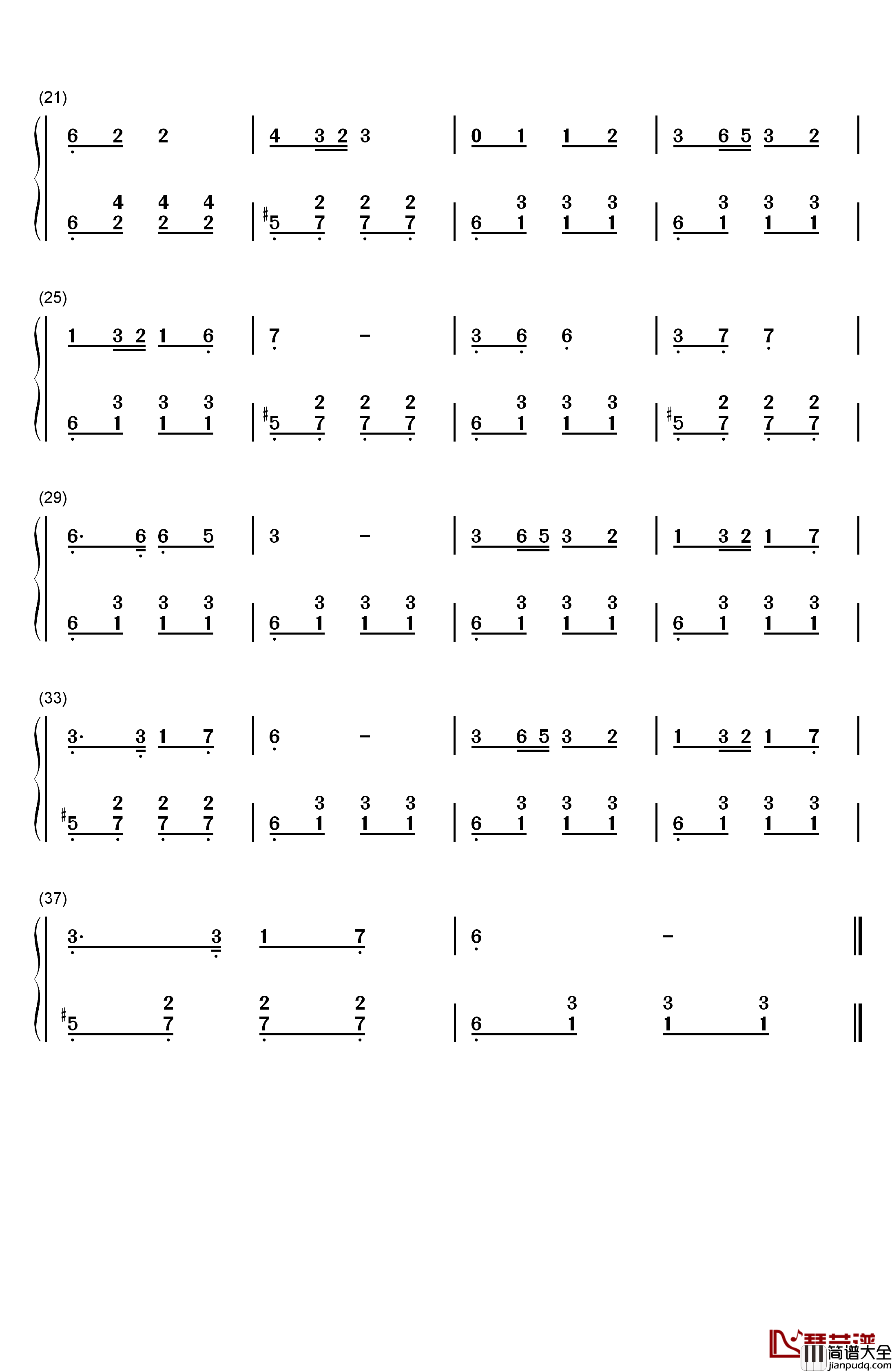 泥娃娃钢琴简谱_数字双手_梁弘志