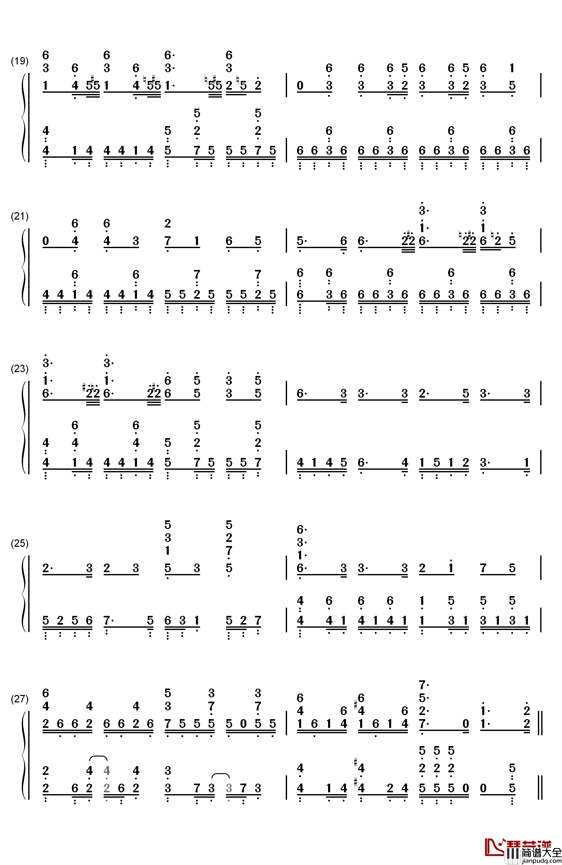 吹雪钢琴简谱_数字双手_西泽幸奏