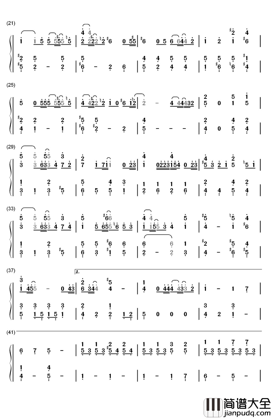 青春赋钢琴简谱_数字双手_桃色幸运草Z