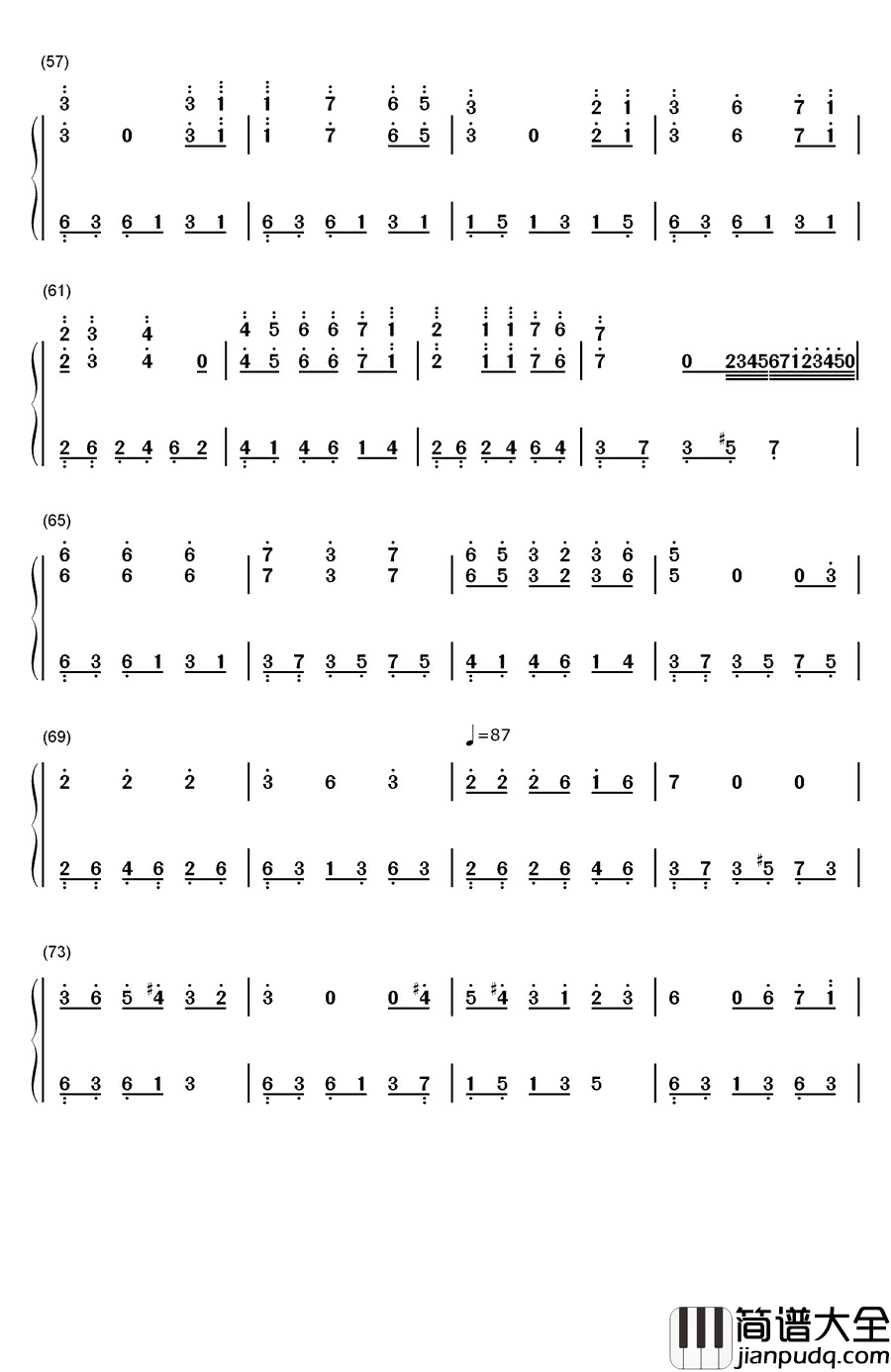 滚滚红尘钢琴简谱_数字双手_陈淑桦