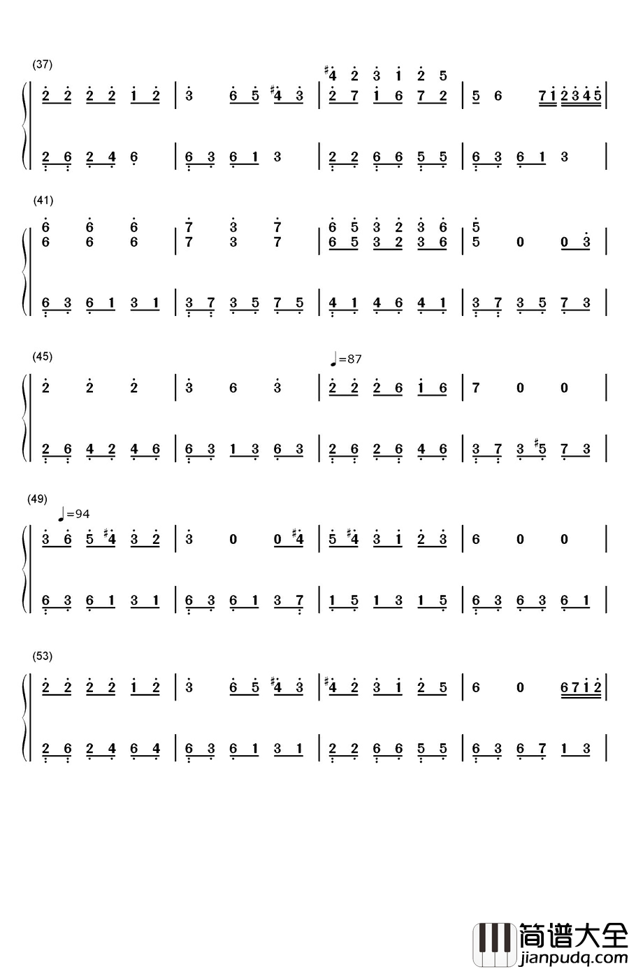 滚滚红尘钢琴简谱_数字双手_陈淑桦