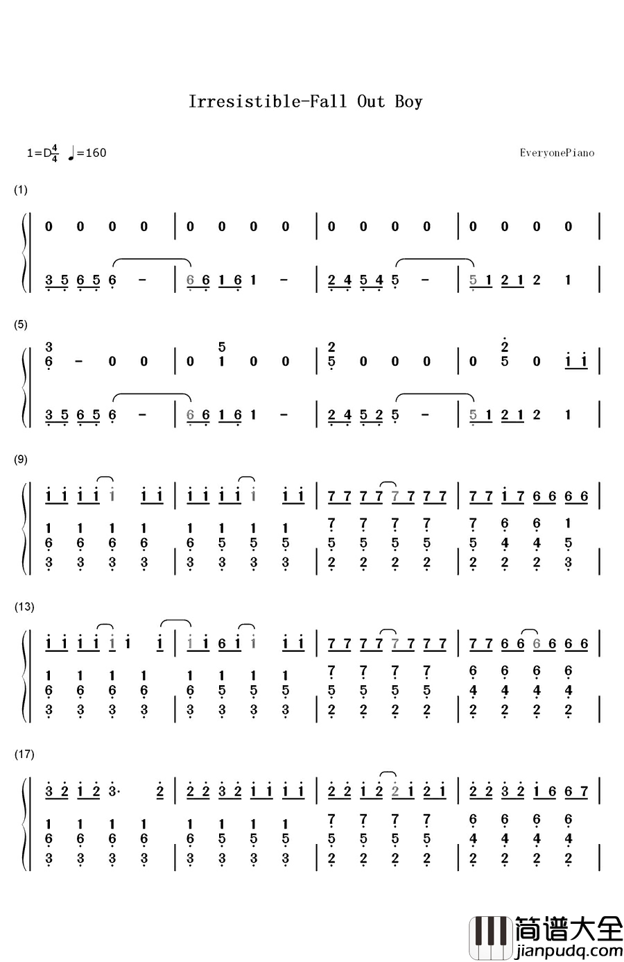 Irresistible钢琴简谱_数字双手_Fall_Out_Boy