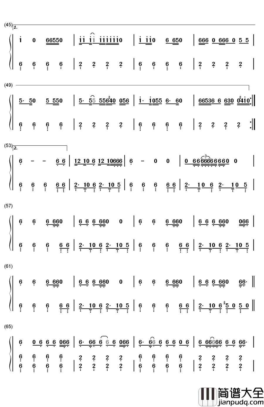 Uptown_Funk钢琴简谱_数字双手_Mark_Ronson_&_Bruno_Mars