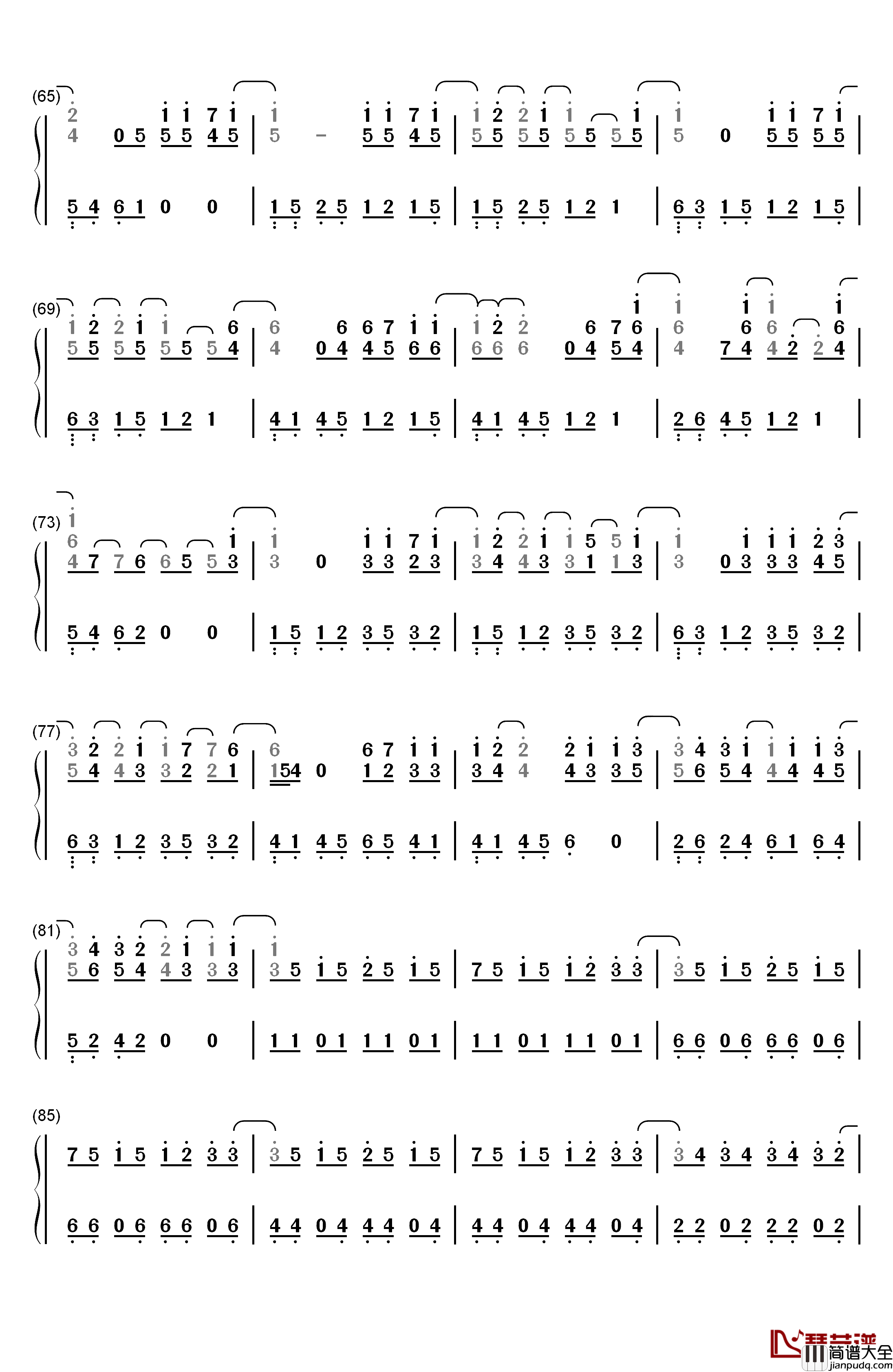 彼得潘钢琴简谱_数字双手_EXO