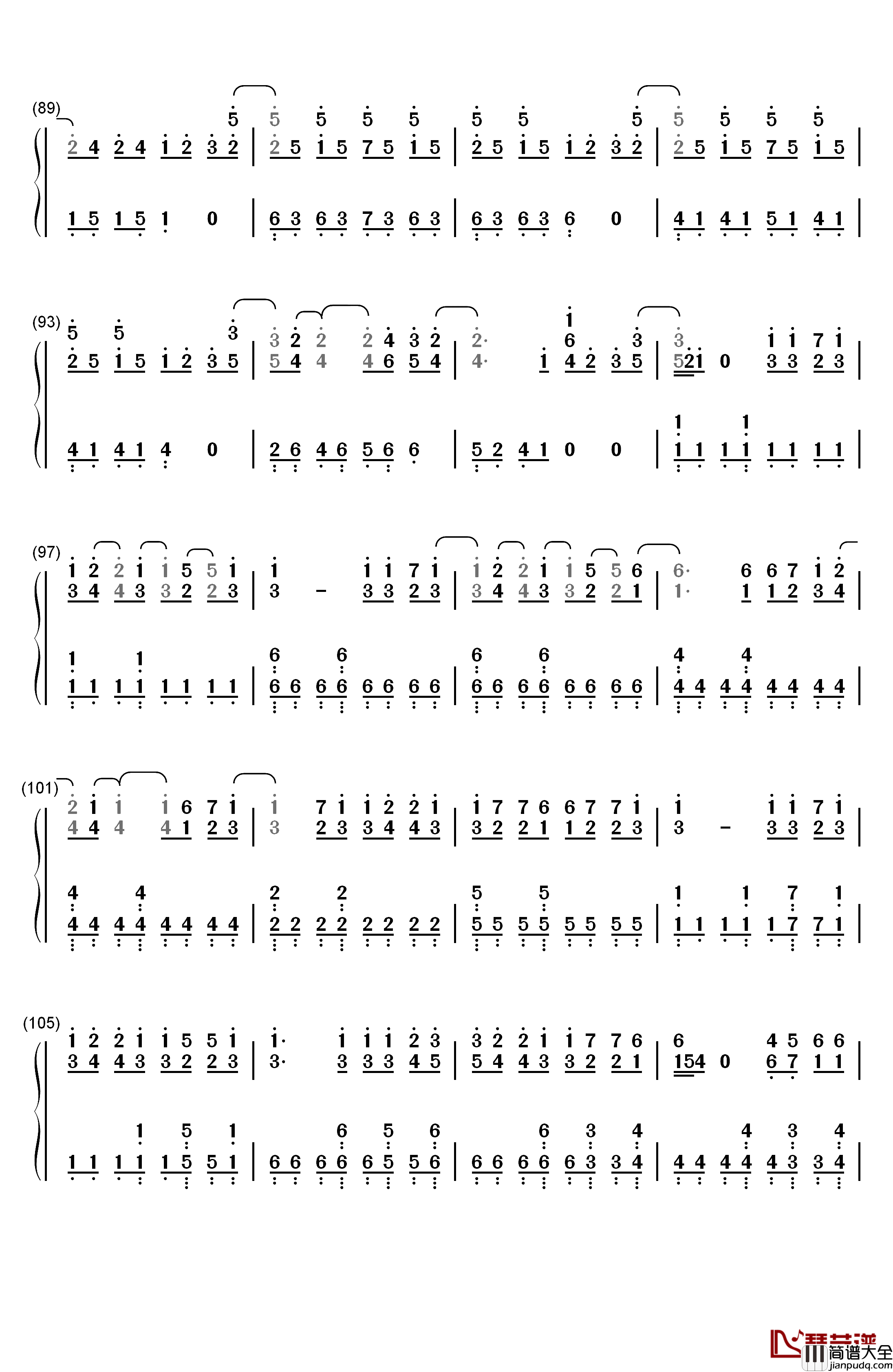 彼得潘钢琴简谱_数字双手_EXO