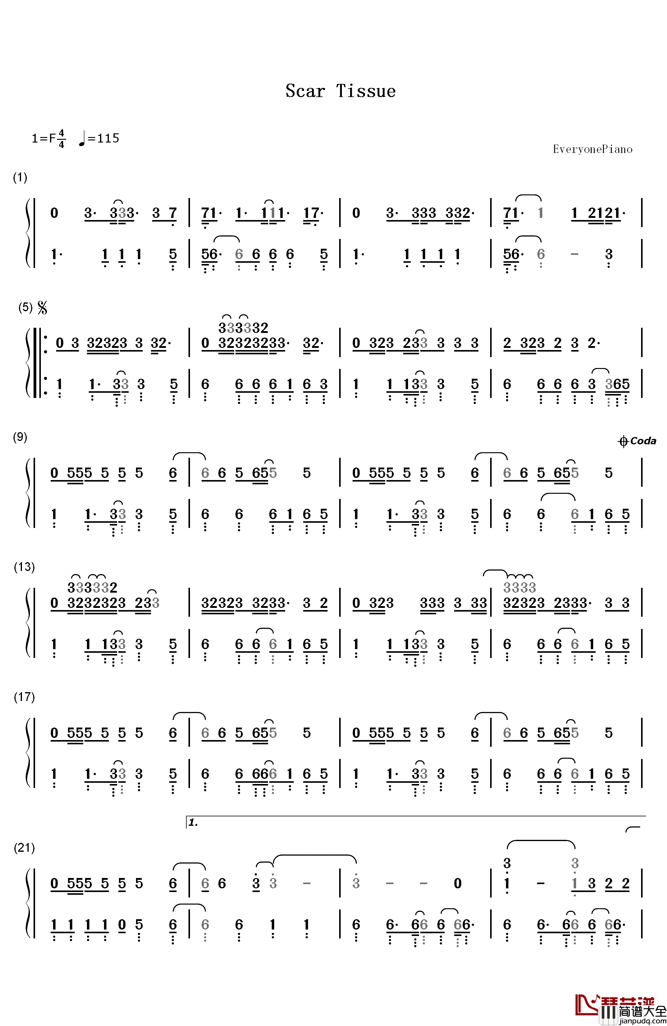 Scar_Tissue钢琴简谱_数字双手_Red_Hot_Chili_Peppers