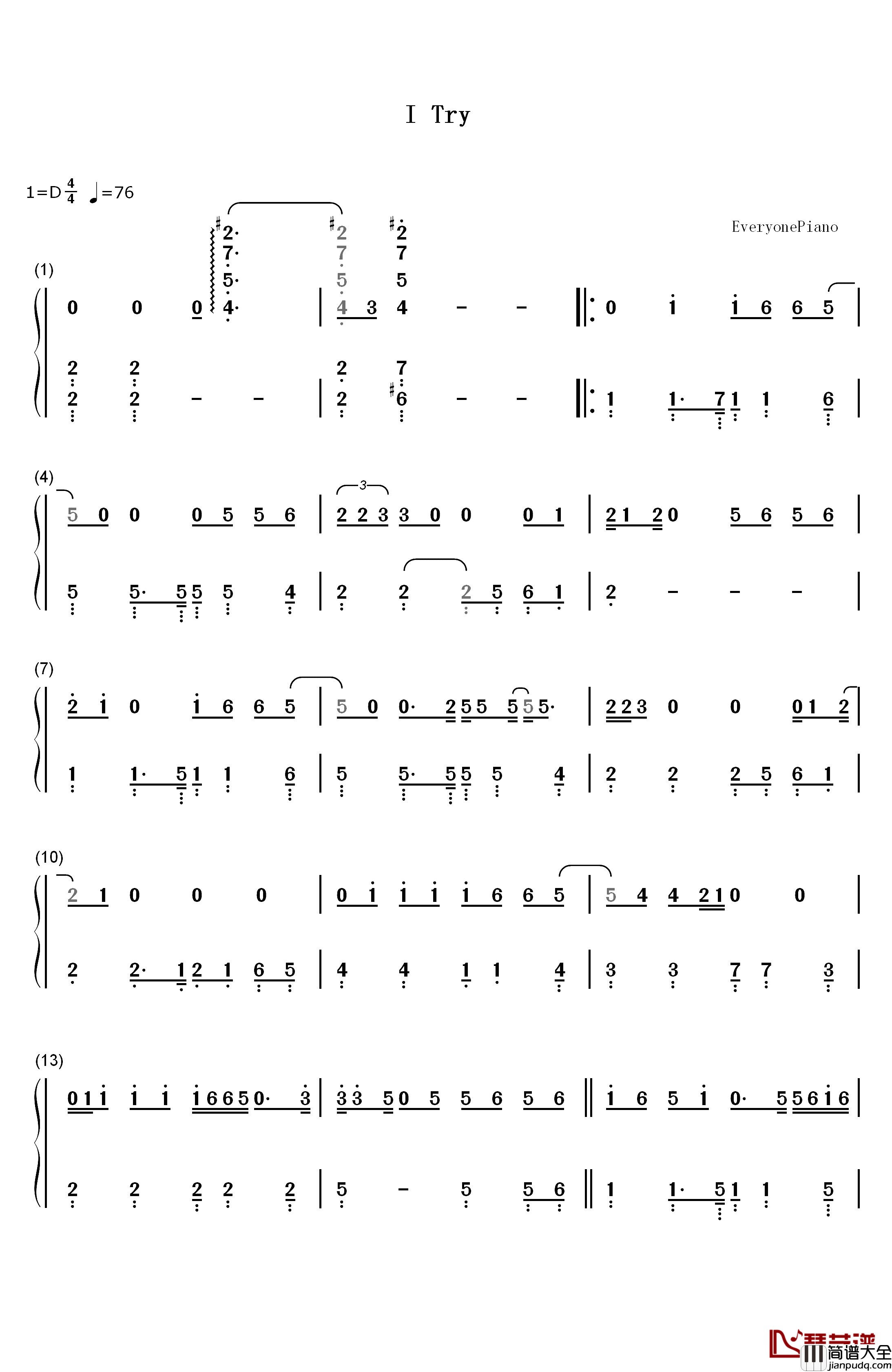 I_Try钢琴简谱_数字双手_Macy_Gray