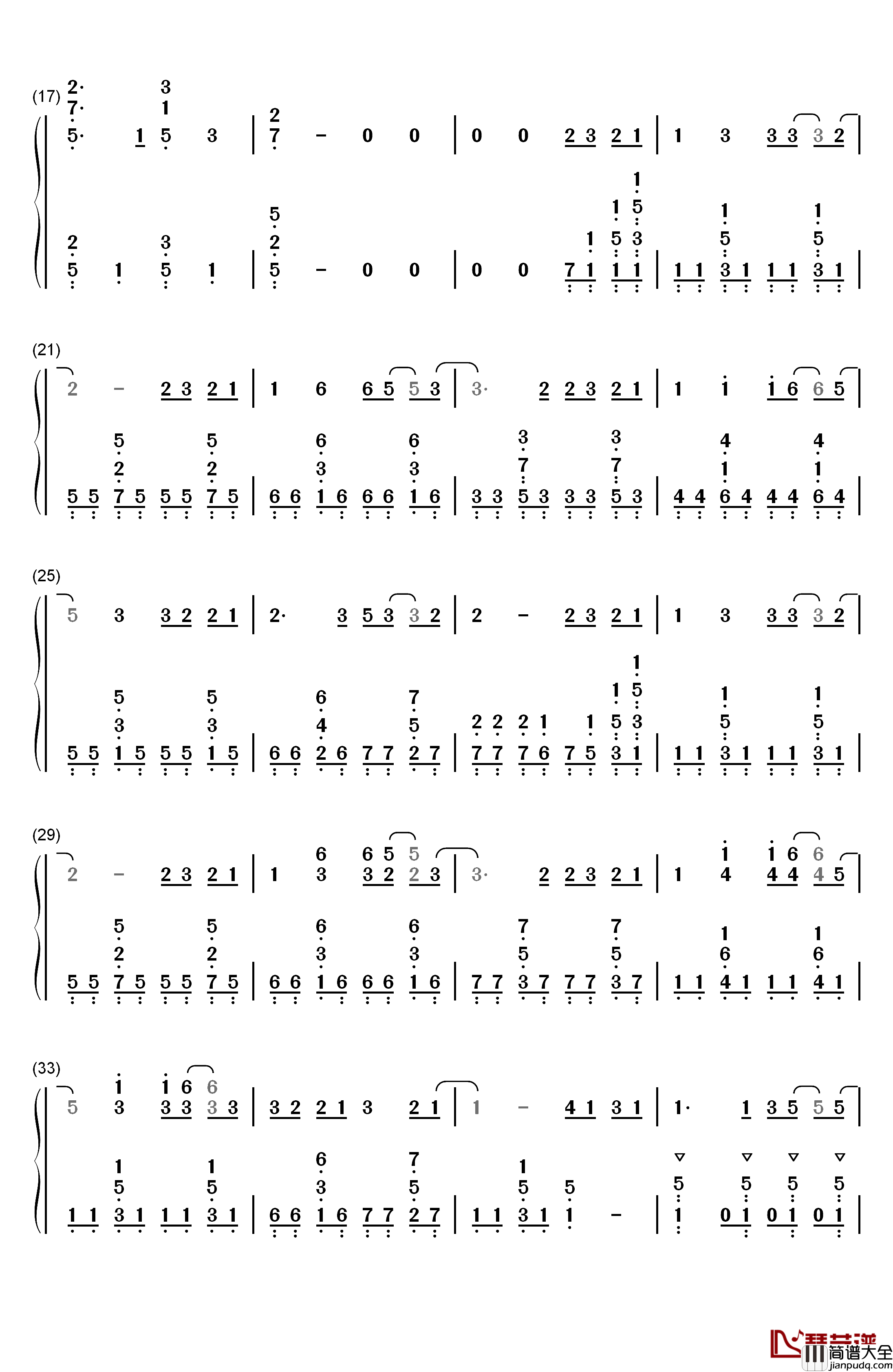 奔跑钢琴简谱_数字双手_羽泉