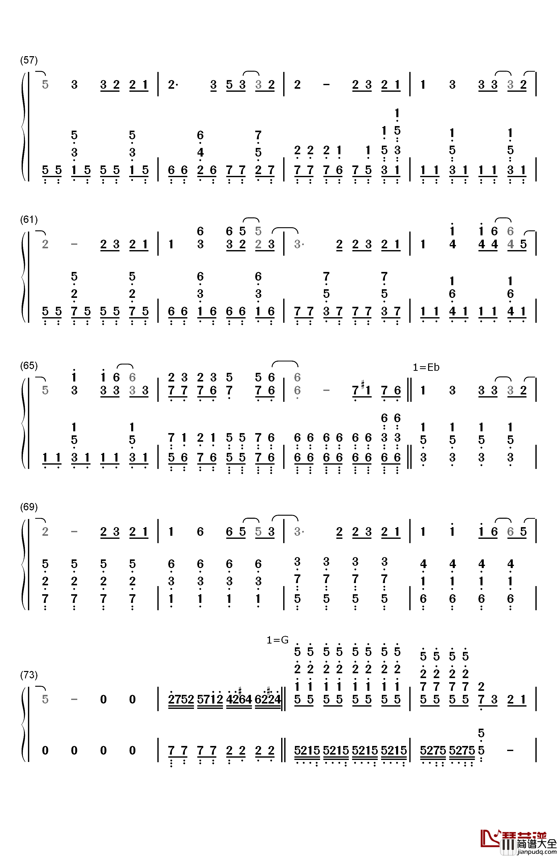 奔跑钢琴简谱_数字双手_羽泉