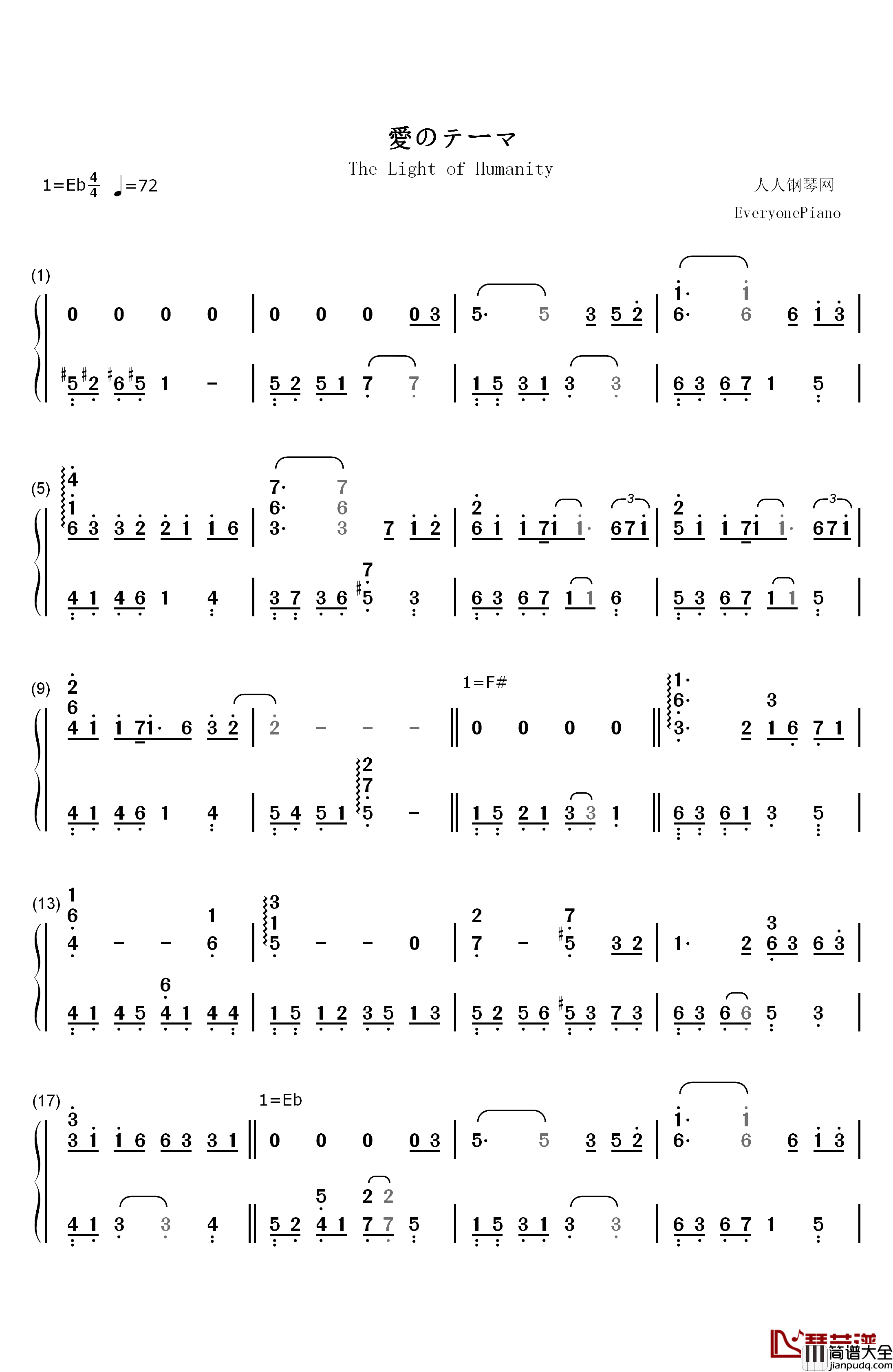 人类的光钢琴简谱_数字双手_矢野立美
