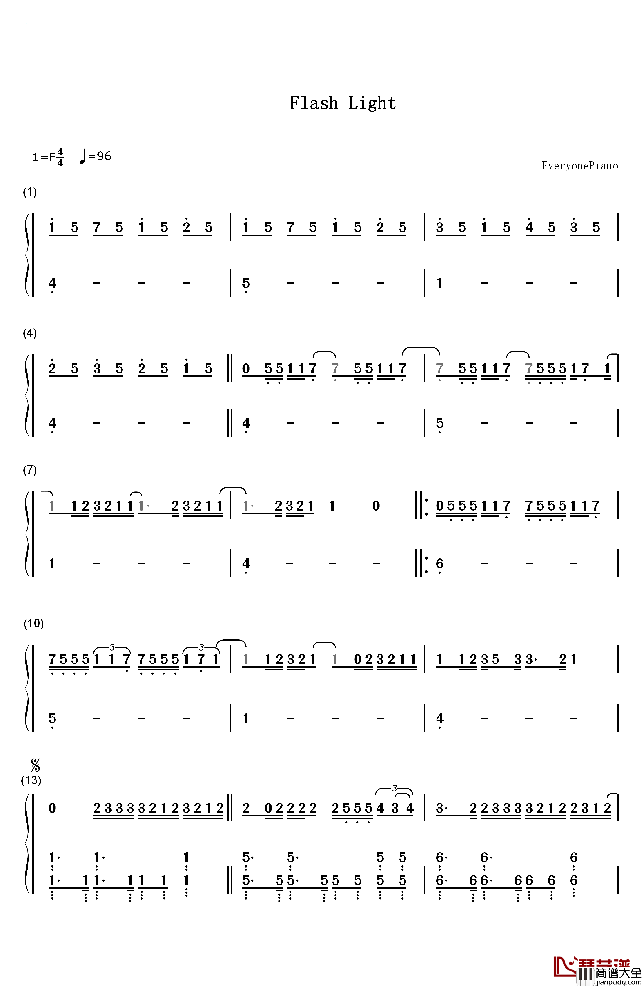 Flashlight钢琴简谱_数字双手_Jessie_J
