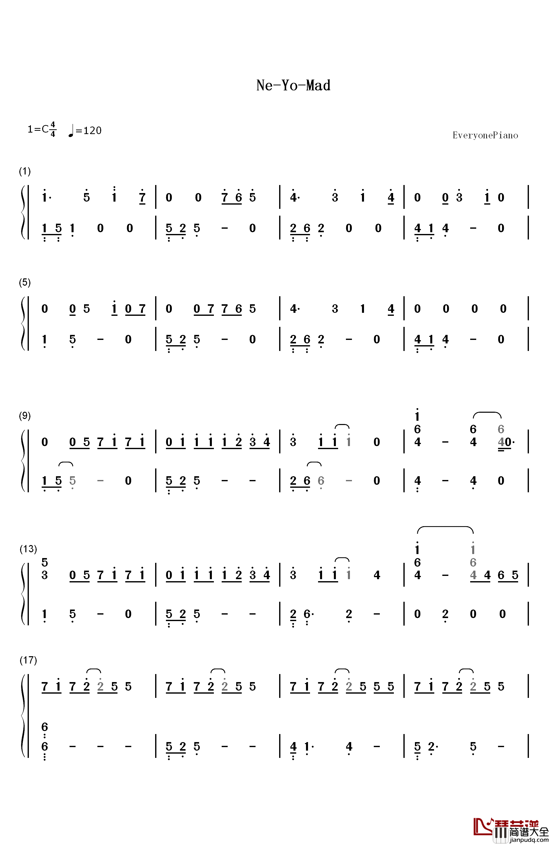 Mad钢琴简谱_数字双手_Ne_Yo