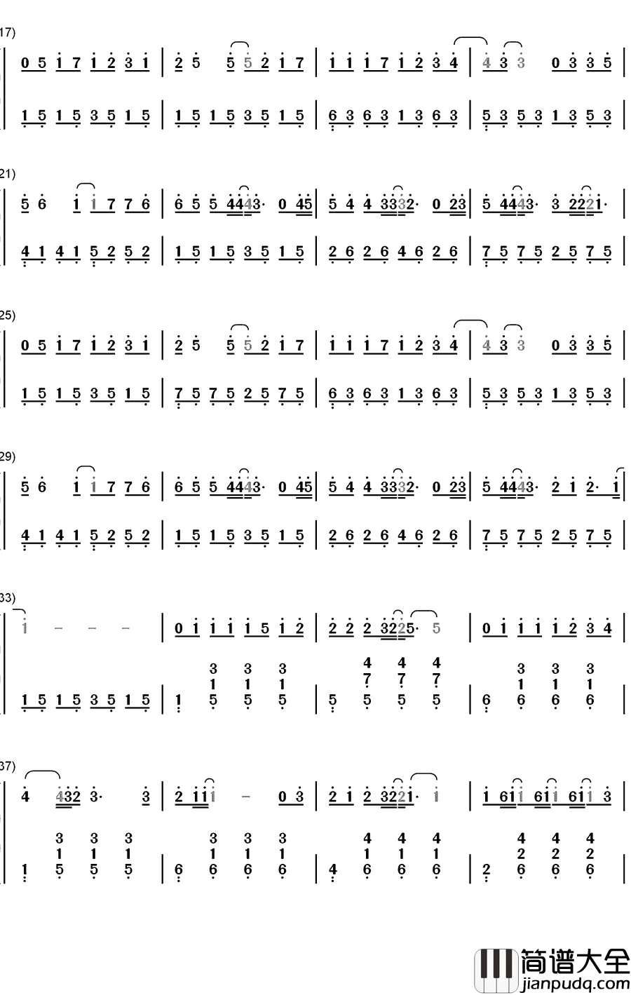枫钢琴简谱_数字双手_周杰伦
