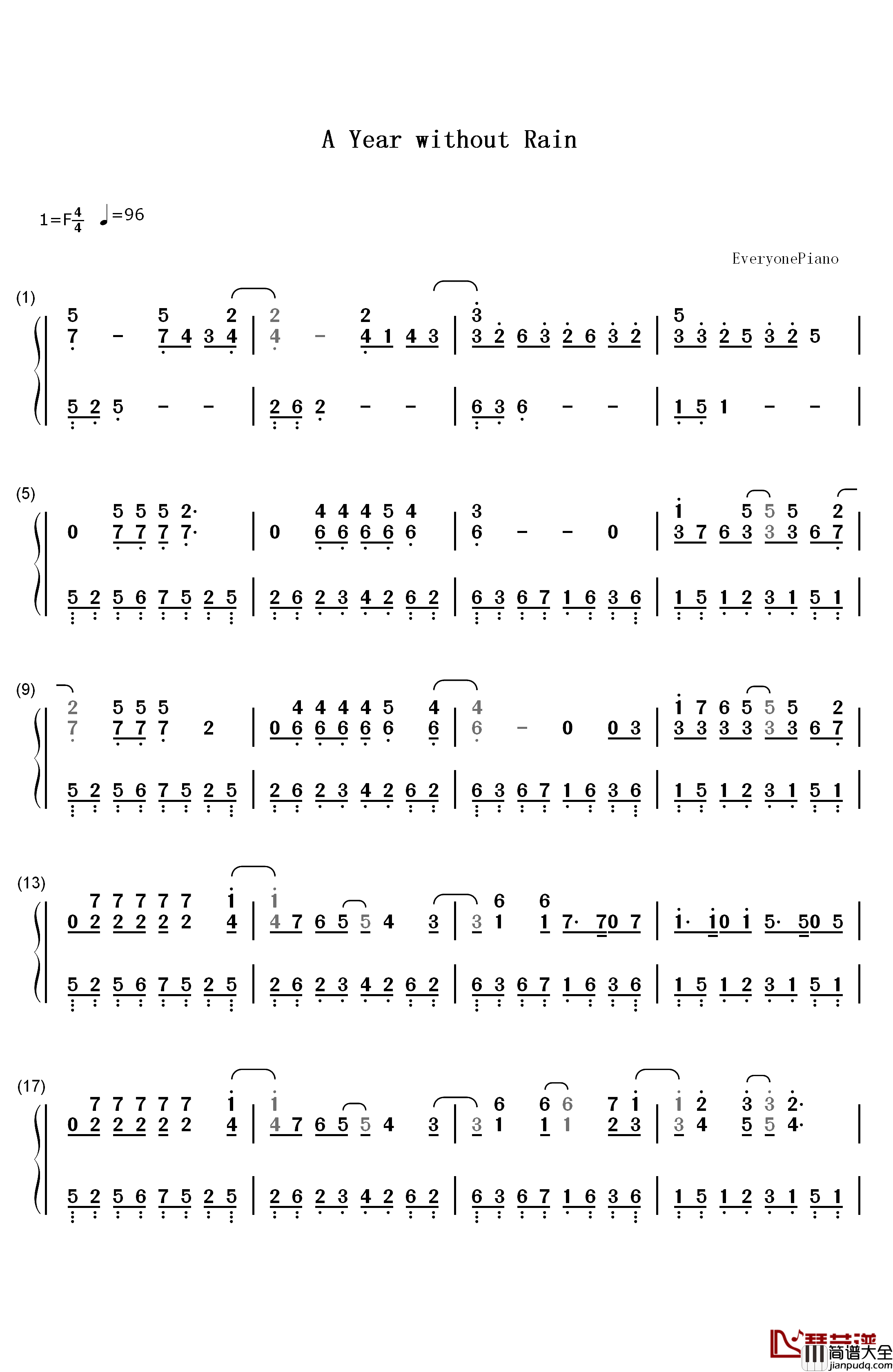 A_Year_Without_Rain钢琴简谱_数字双手_Selena_Gomez_&_the_Scene