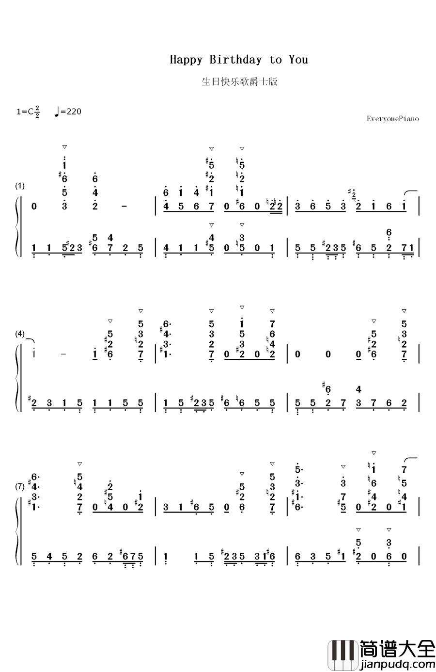 生日快乐歌钢琴简谱_数字双手_未知