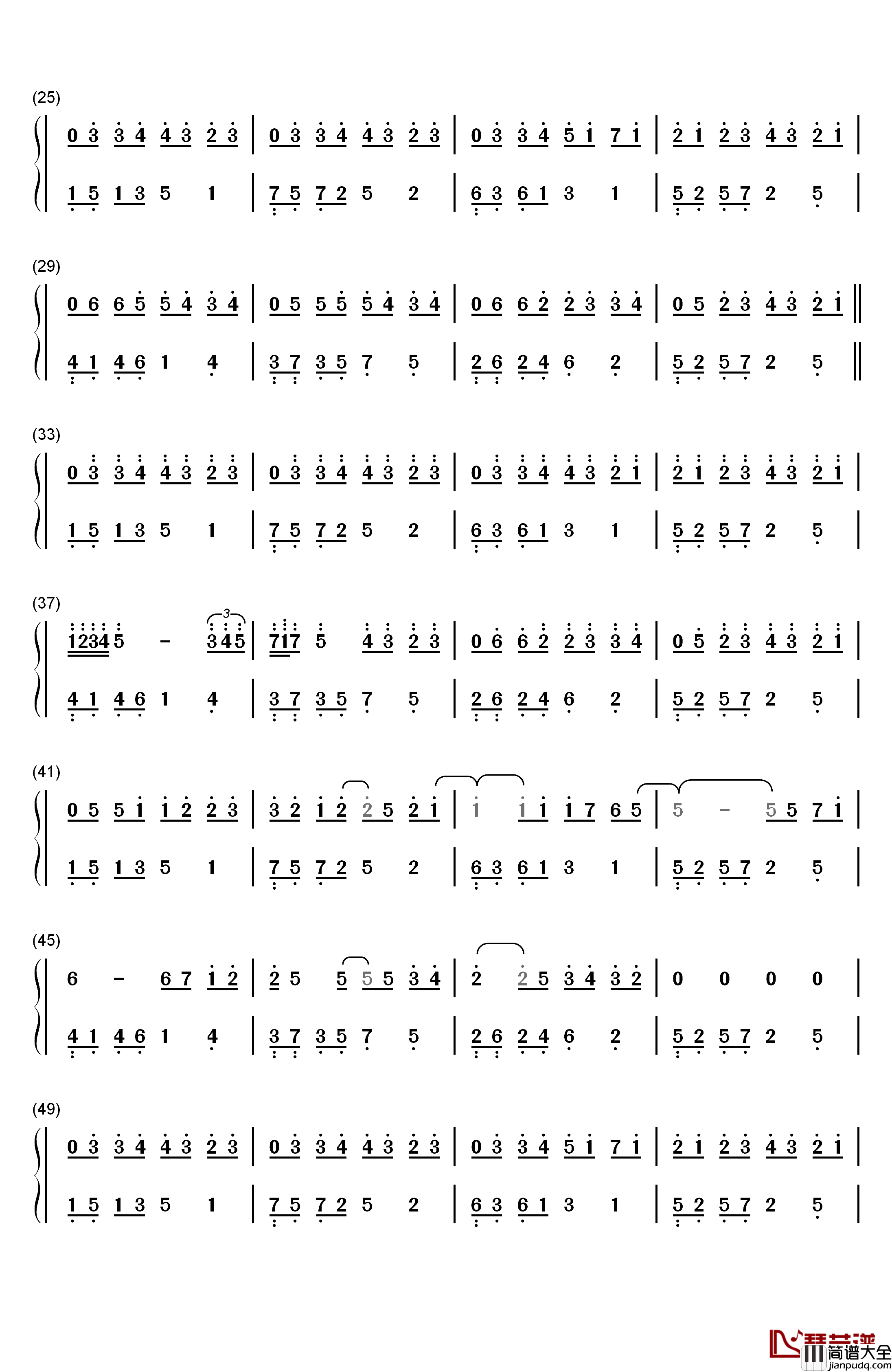 我以为钢琴简谱_数字双手_品冠