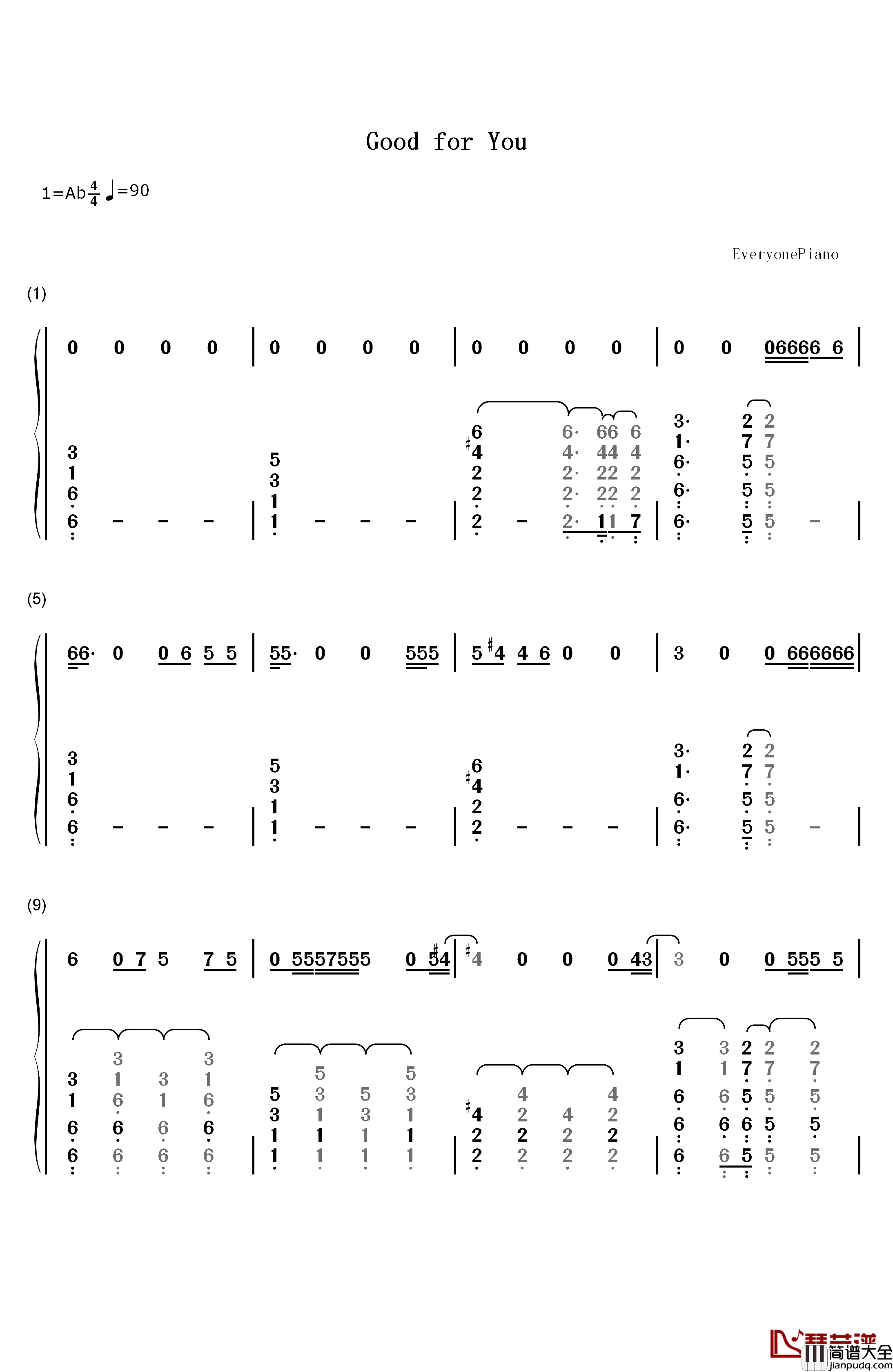 Good_for_You钢琴简谱_数字双手_Selena_Gomez