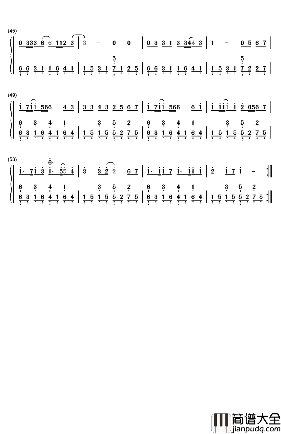 平凡之路钢琴简谱_数字双手_朴树