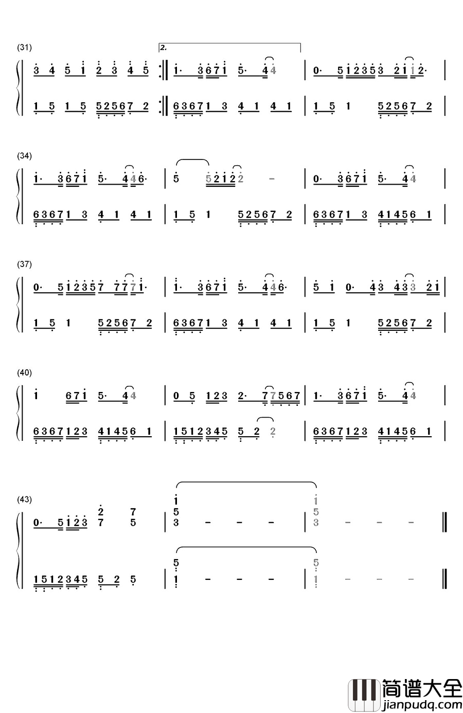 你最近还好吗简单版钢琴简谱_数字双手_S.H.E