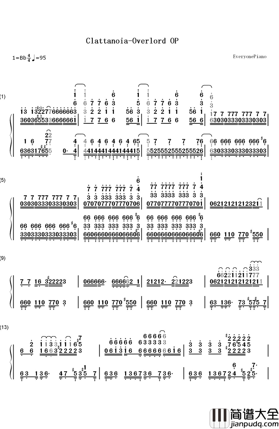 Clattanoia钢琴简谱_数字双手_OxT（大石昌良×Tom_H@ck）