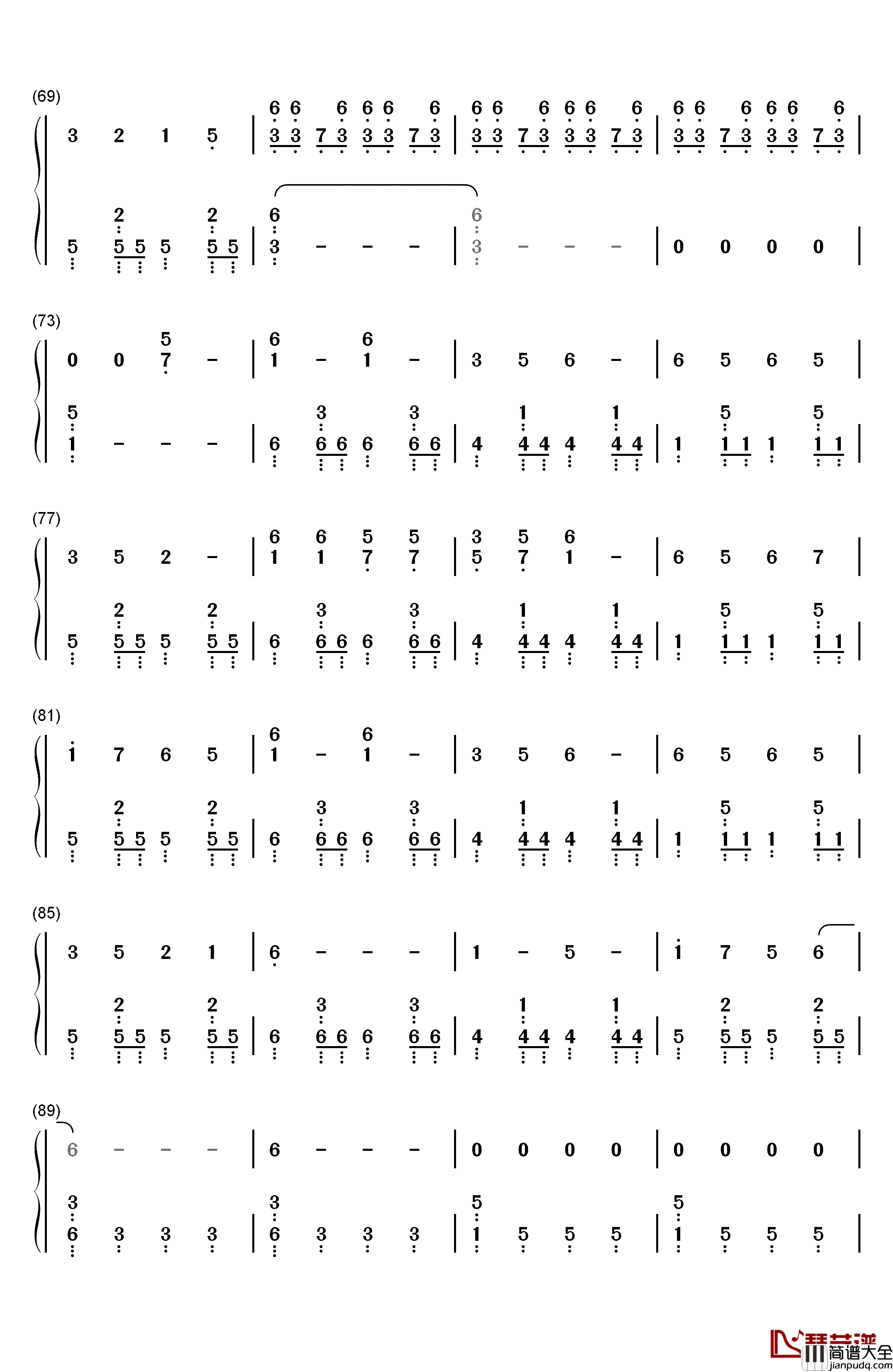 昙天钢琴简谱_数字双手_ドーズ（DOES）