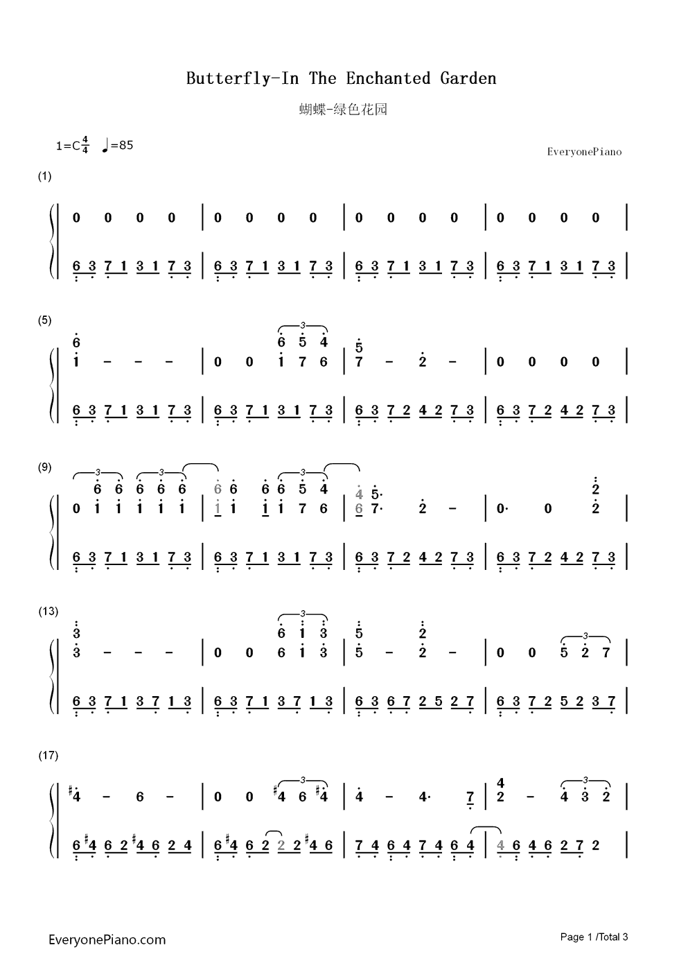 Butterfly钢琴简谱_数字双手_Kevin_Kern