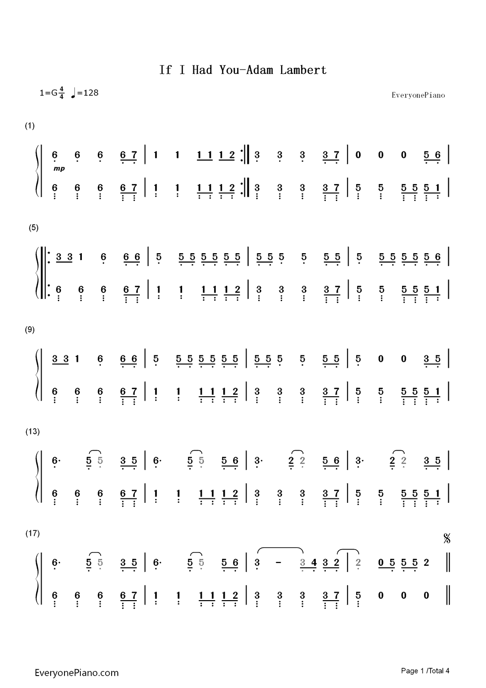 If_I_Had_You钢琴简谱_数字双手_Adam_Lambert