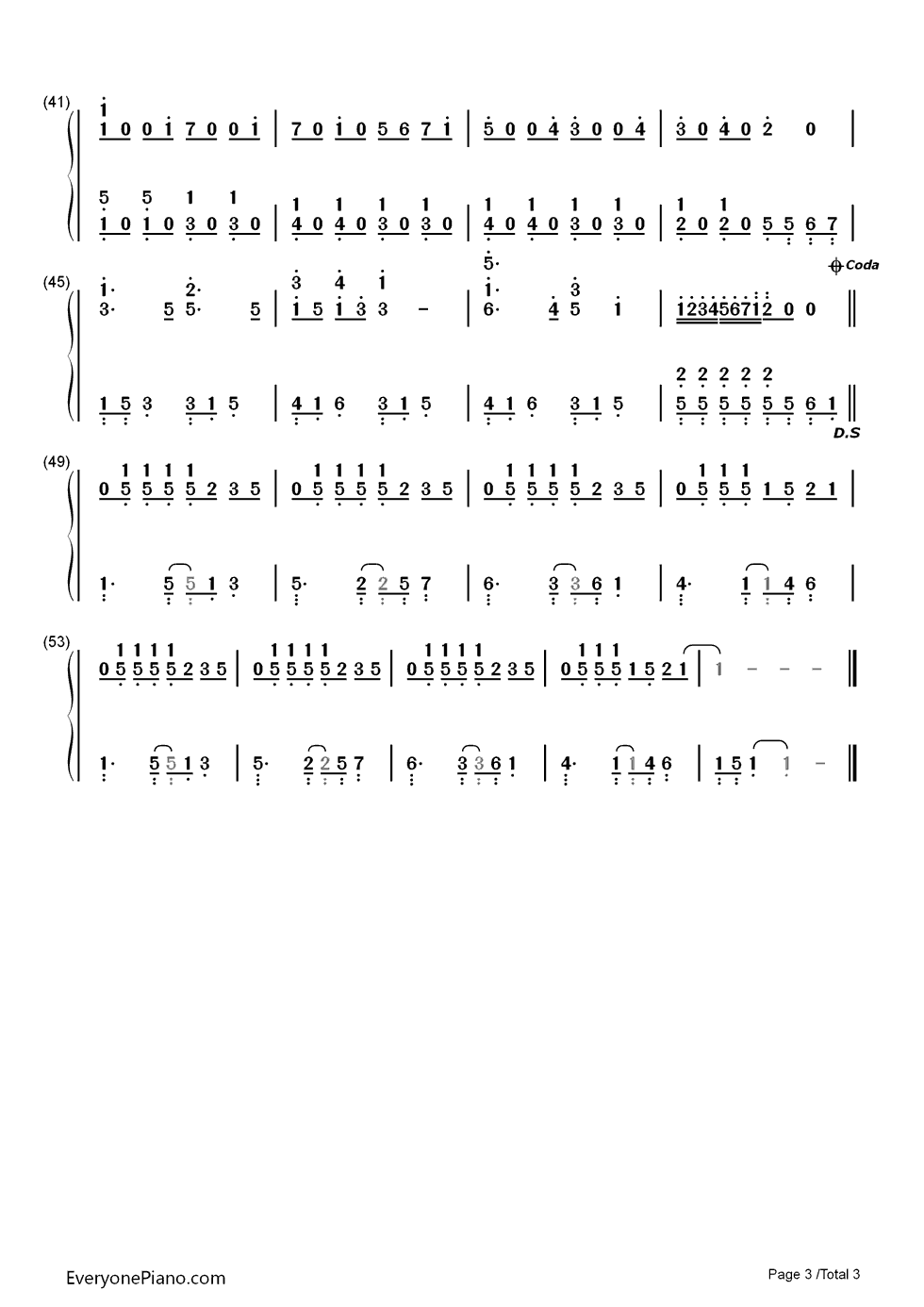 幸运符号钢琴简谱_数字双手_TFBOYS