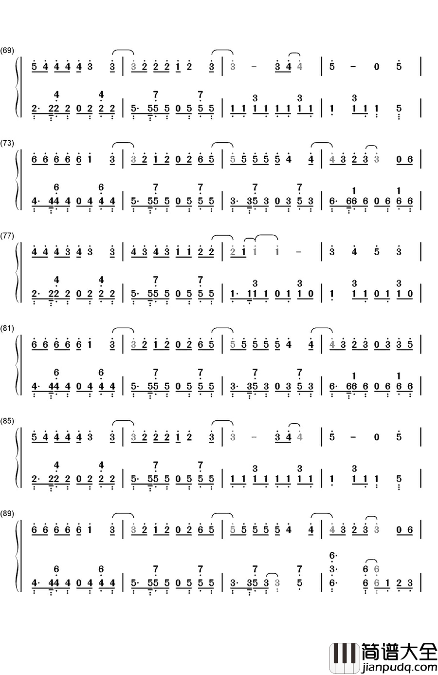 飞机场钢琴简谱_数字双手_徐良