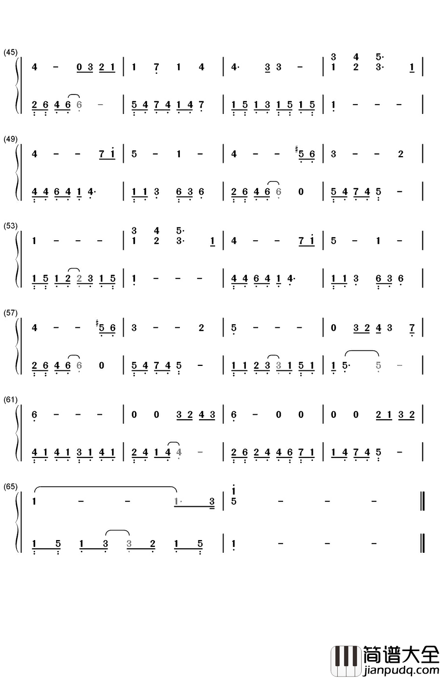 爱的讴歌钢琴简谱_数字双手_石英銀_柳原