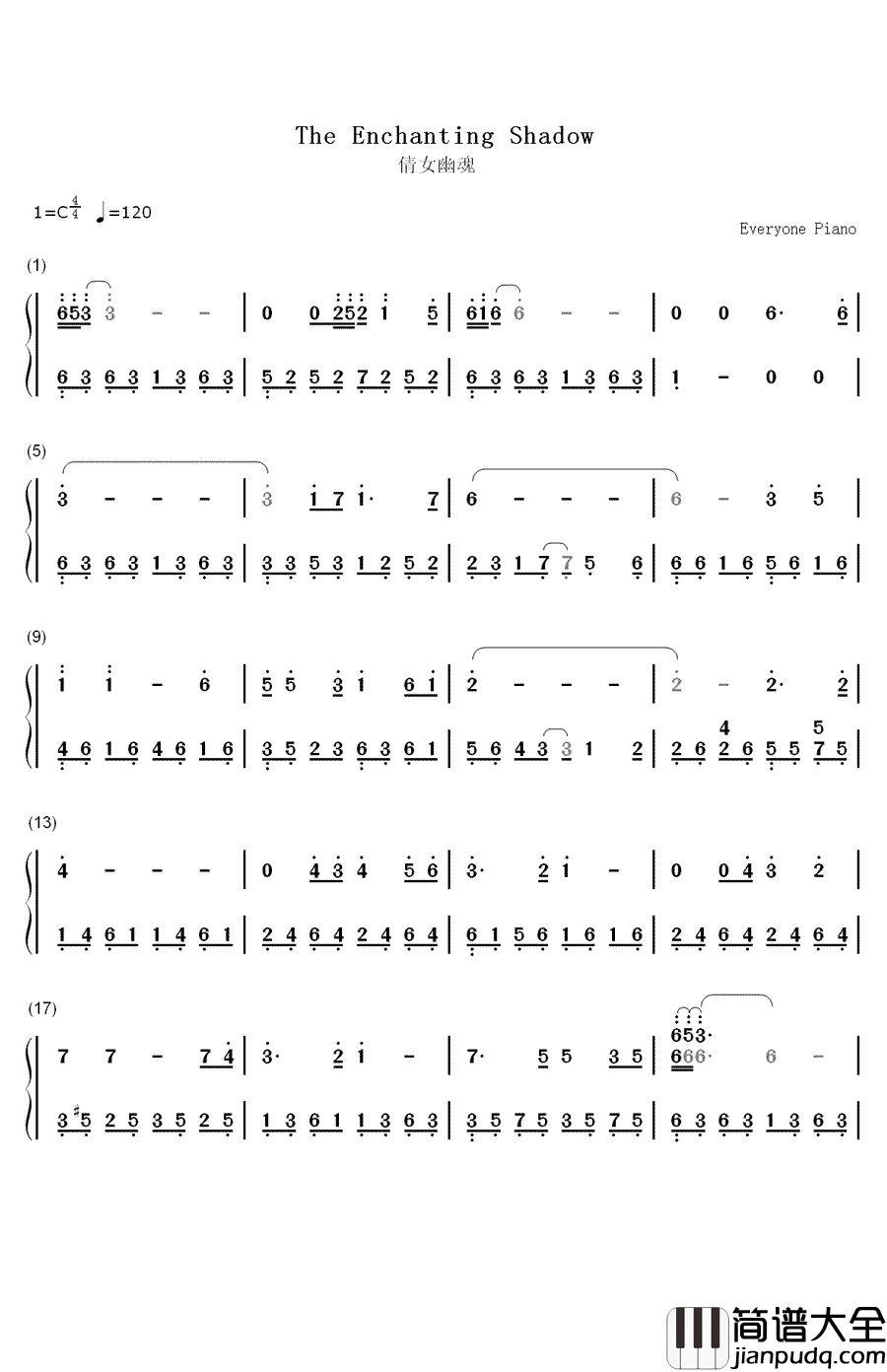 倩女幽魂钢琴简谱_数字双手_张国荣