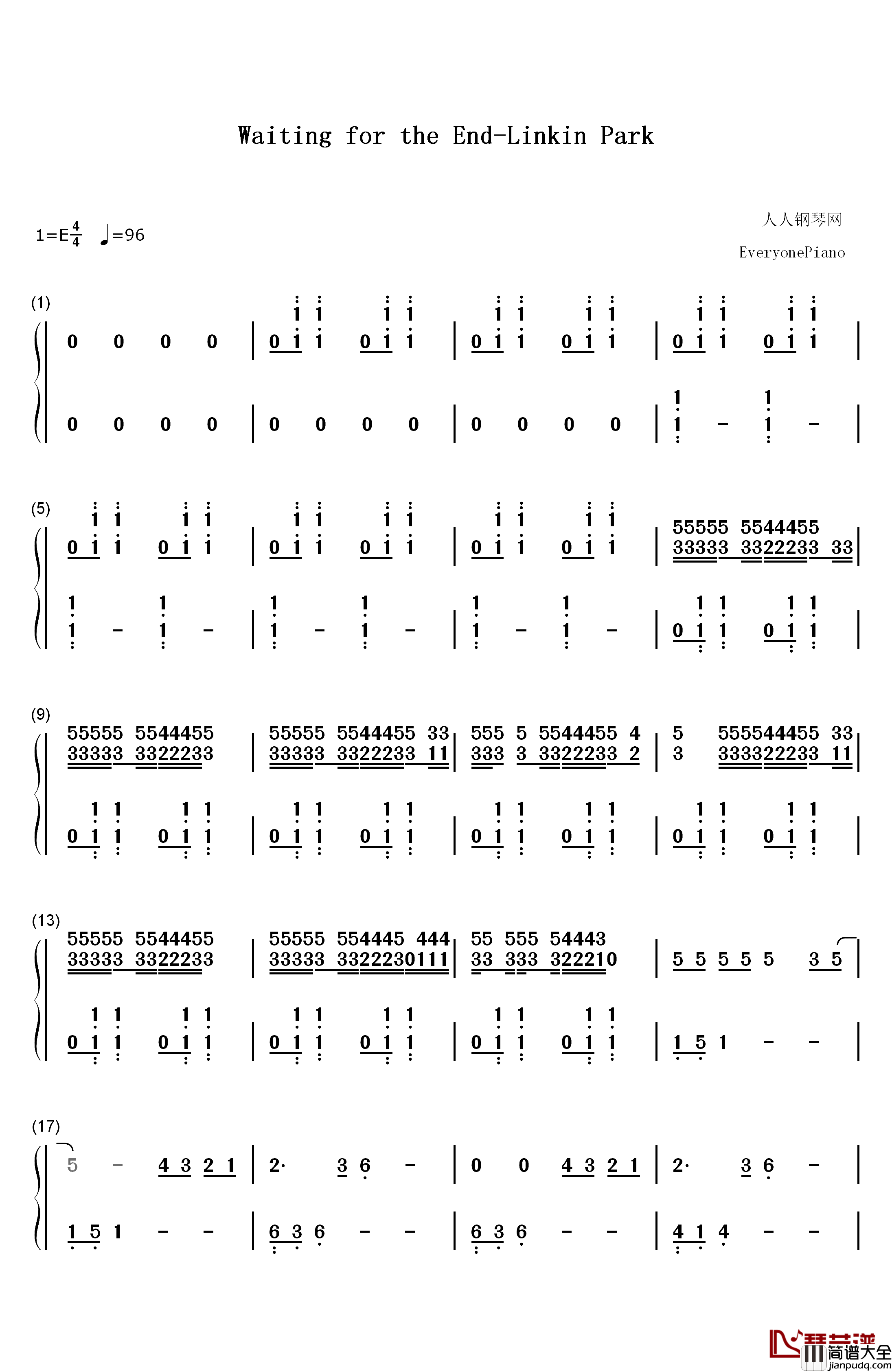 Waiting_for_the_End钢琴简谱_数字双手_Linkin_Park