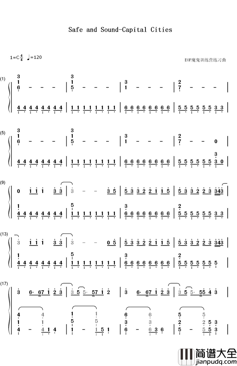 Safe_and_Sound钢琴简谱_数字双手_Capital_Cities