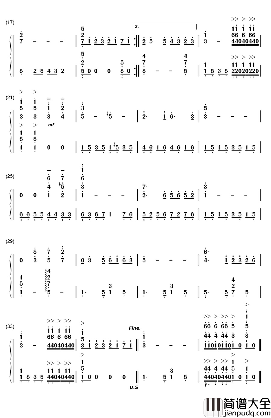 夜来香钢琴简谱_数字双手_李香兰