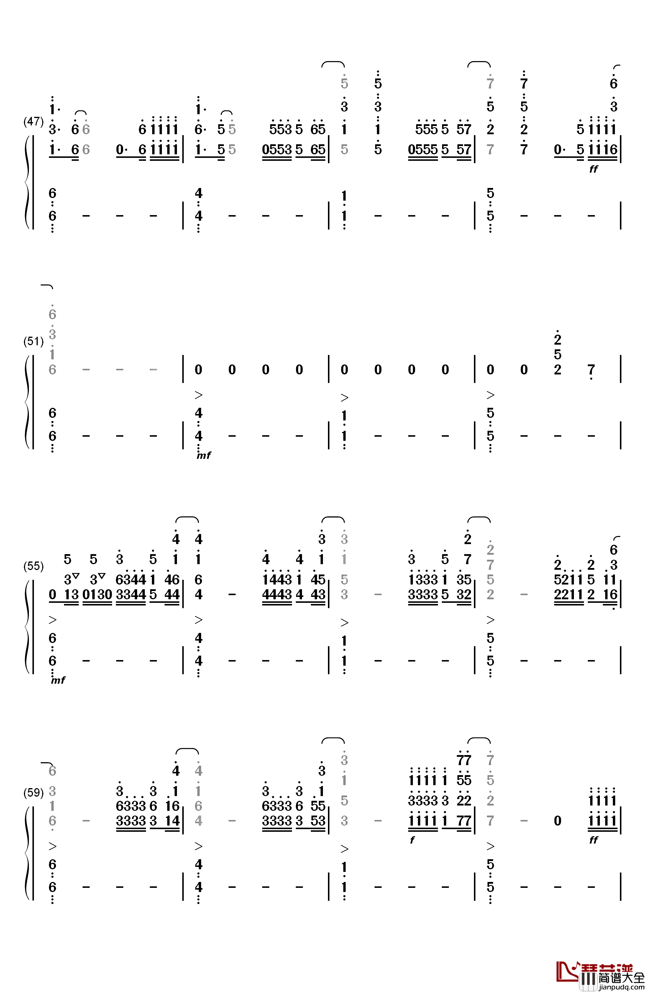 我的天空钢琴简谱_数字双手_南征北战