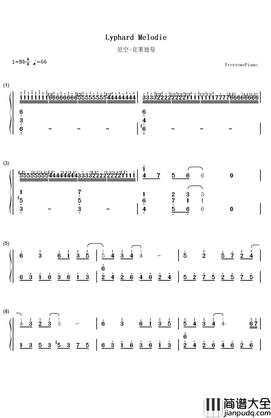 星空钢琴简谱_数字双手_理查德·克莱德曼__Richard_Clayderman